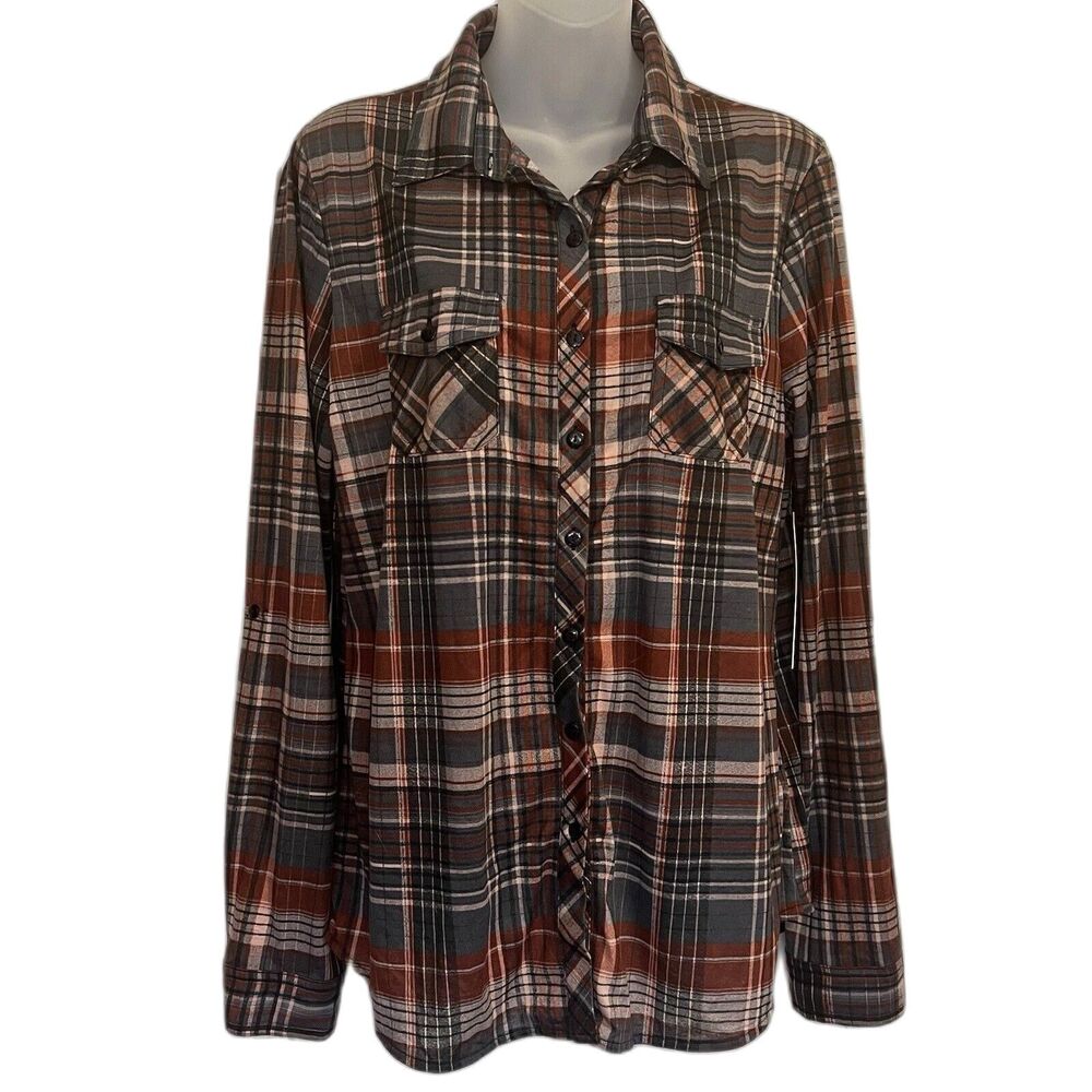 Urban Girl Plaid Button Up Shirt XL Relaxed Boho Lightweight Casual Dreamy Top